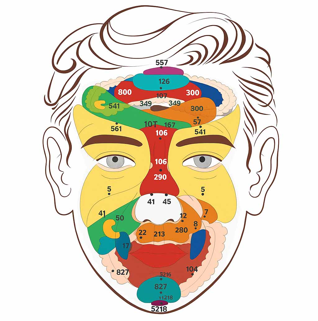 dienchan'reflex cartographie du visage avec points réflexe de la réflexologie vietnamienne du visage appelée Dien Chan 